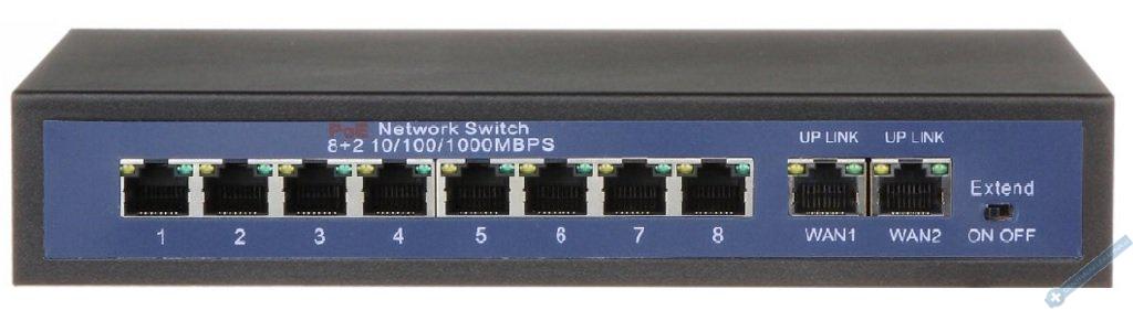 Osmiportový 10/100 Mbps PoE switch s 2x gigabitovým uplinkem