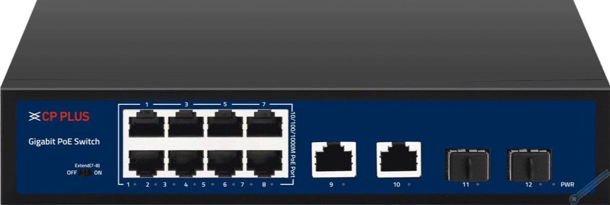 Osmiportov 10/100/1000 Mbps PoE switch s 2x 1000 Mbps a 2x SFP uplinkem