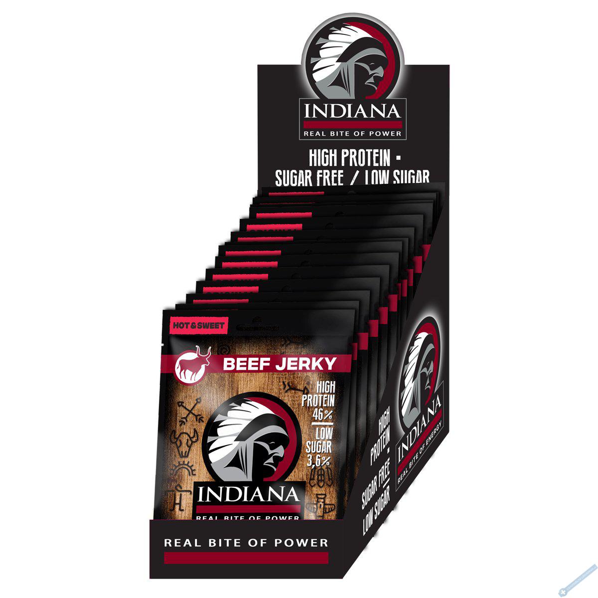 INDIANA Jerky hovězí Hot & Sweet 375g - display