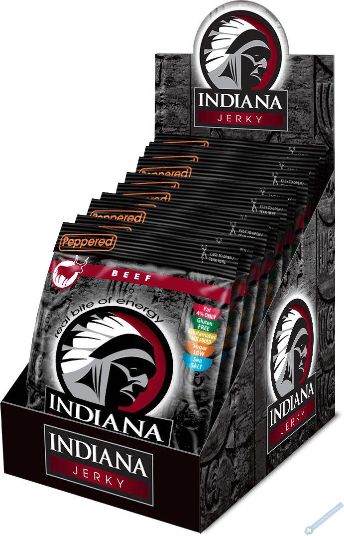 INDIANA Jerky hovz, Peppered, 250g - display
