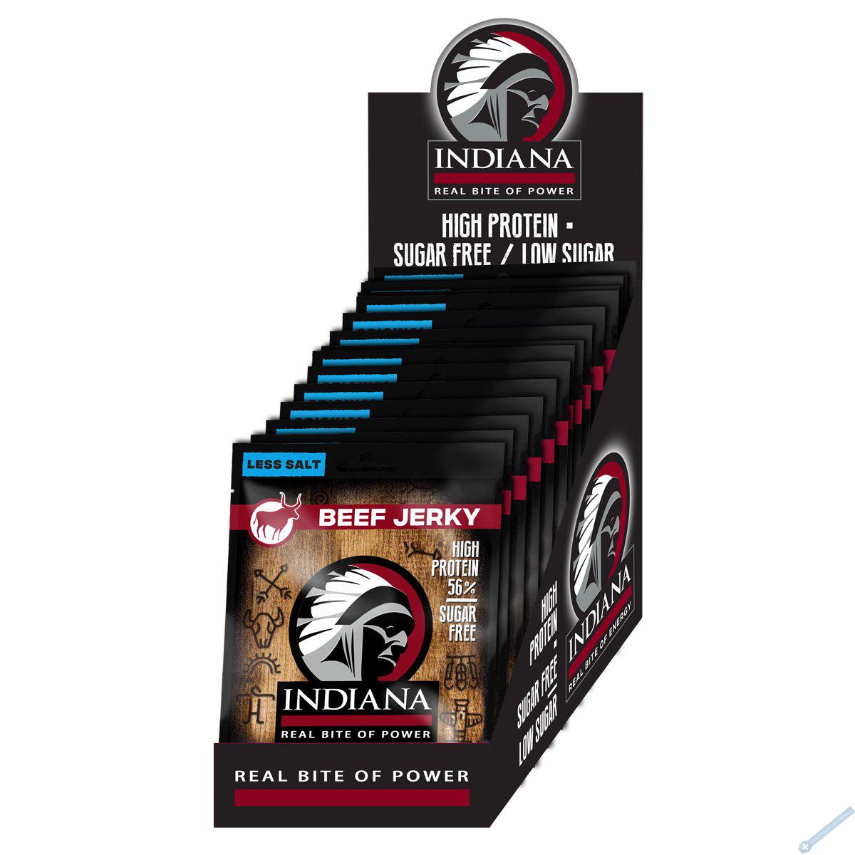 INDIANA Jerky hovězí Less Salt 375g - display