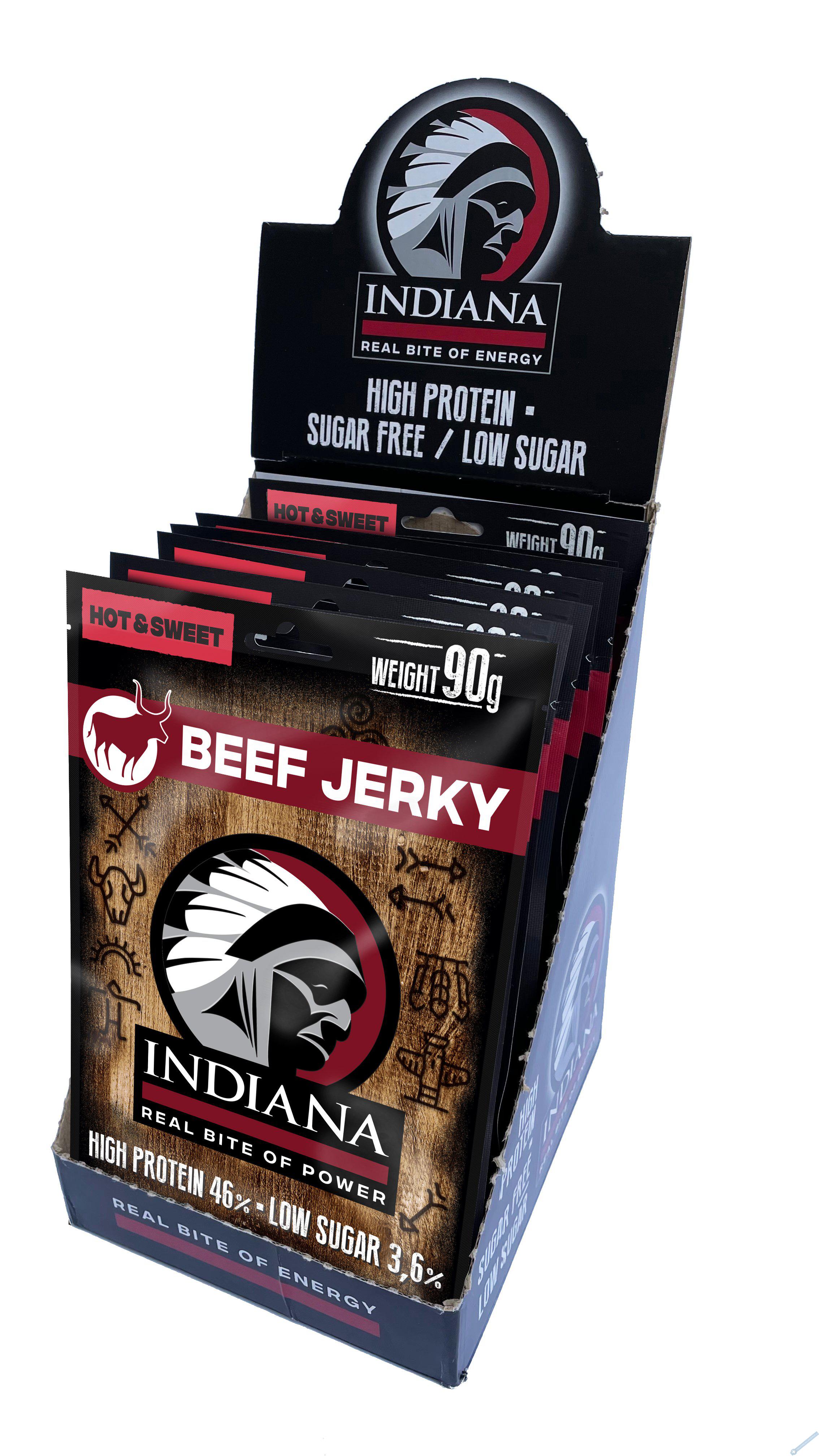 INDIANA Jerky hovězí Hot & Sweet ZIP 720g - display