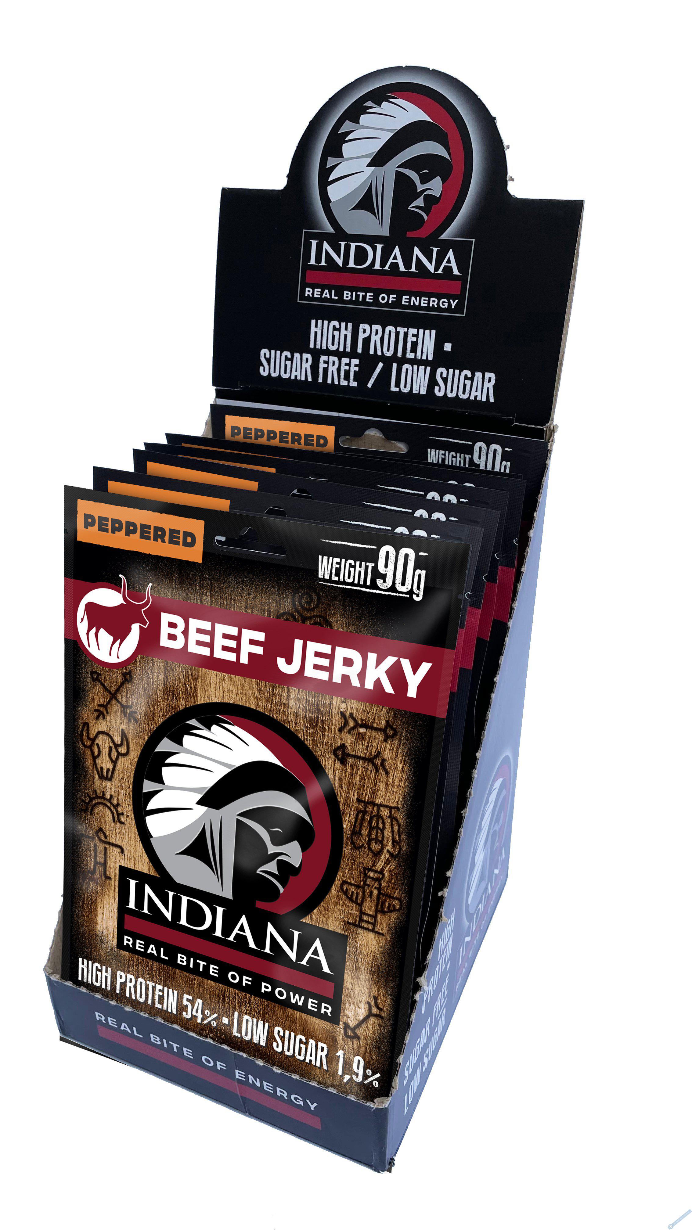 INDIANA Jerky hovězí Peppered ZIP 720g - display