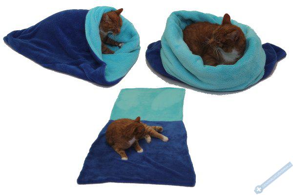 Marysa pelíšek 3v1 pro kočky, modrý/tyrkysový, velikost XL